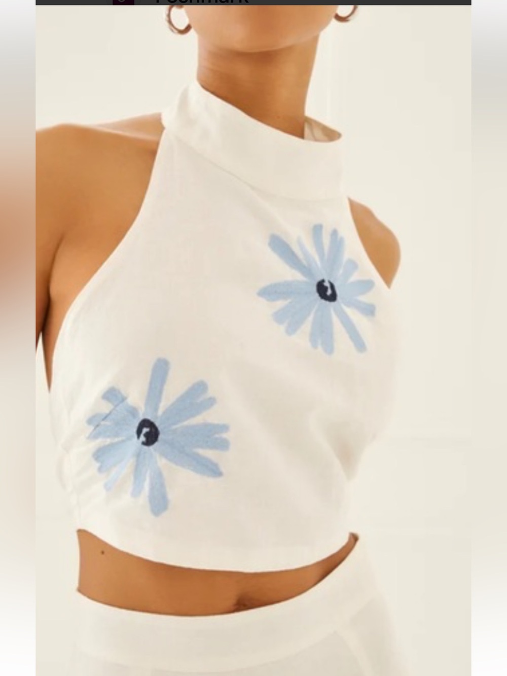Something Navy halter top with embroidered flowers